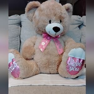 Charming Tan Teddy Bear with Pink Ribbon 2023